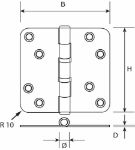 Afbeeldingen van DX Kogellagerscharnier, ronde hoek, rvs, 89 x 89 x 2.4 mm